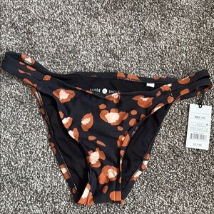 Shade & Shore Black and Orange Leopard Print Pattern Bikini Bottom